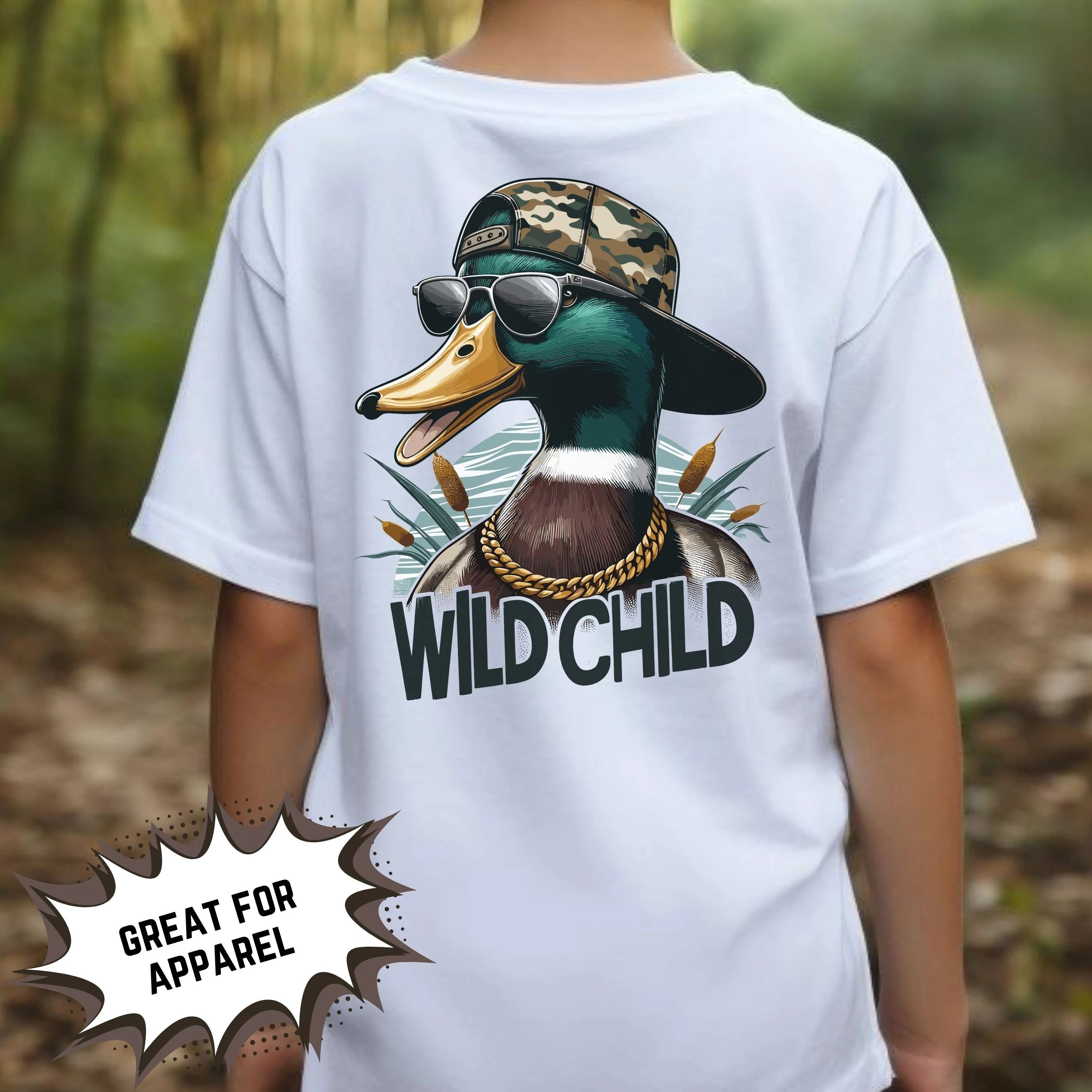 Funny Duck Hunting Shirt for Men – Mallard Wild Child Camo Hat Cool Duck Tee – Hunter Gift Idea for Him