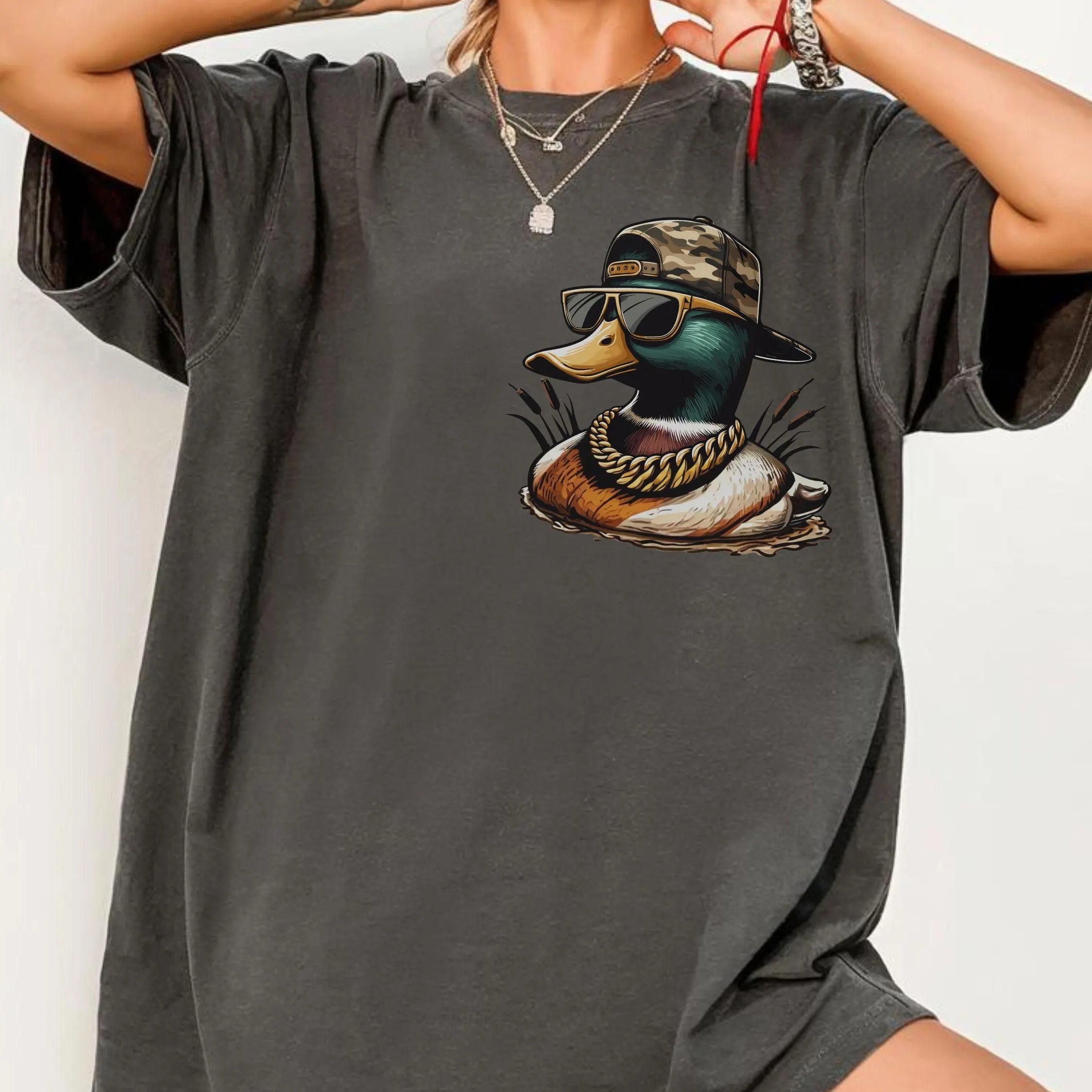 Cool Duck Hunting Shirt for Men – Mallard Camo Hat Funny Duck Graphic Tee -Cool Hunting Graphic Tee for Men Gift Idea