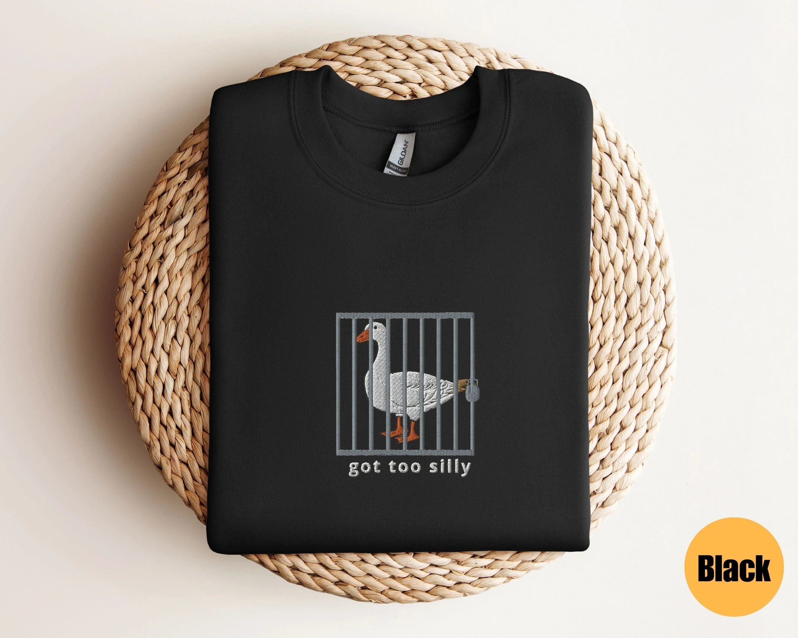 Funny Goose in Jail T-Shirt – Got Too Silly Animal Pun Tee Shirt – Cute Gift for Goose Lovers, Gamers, or Meme Fans