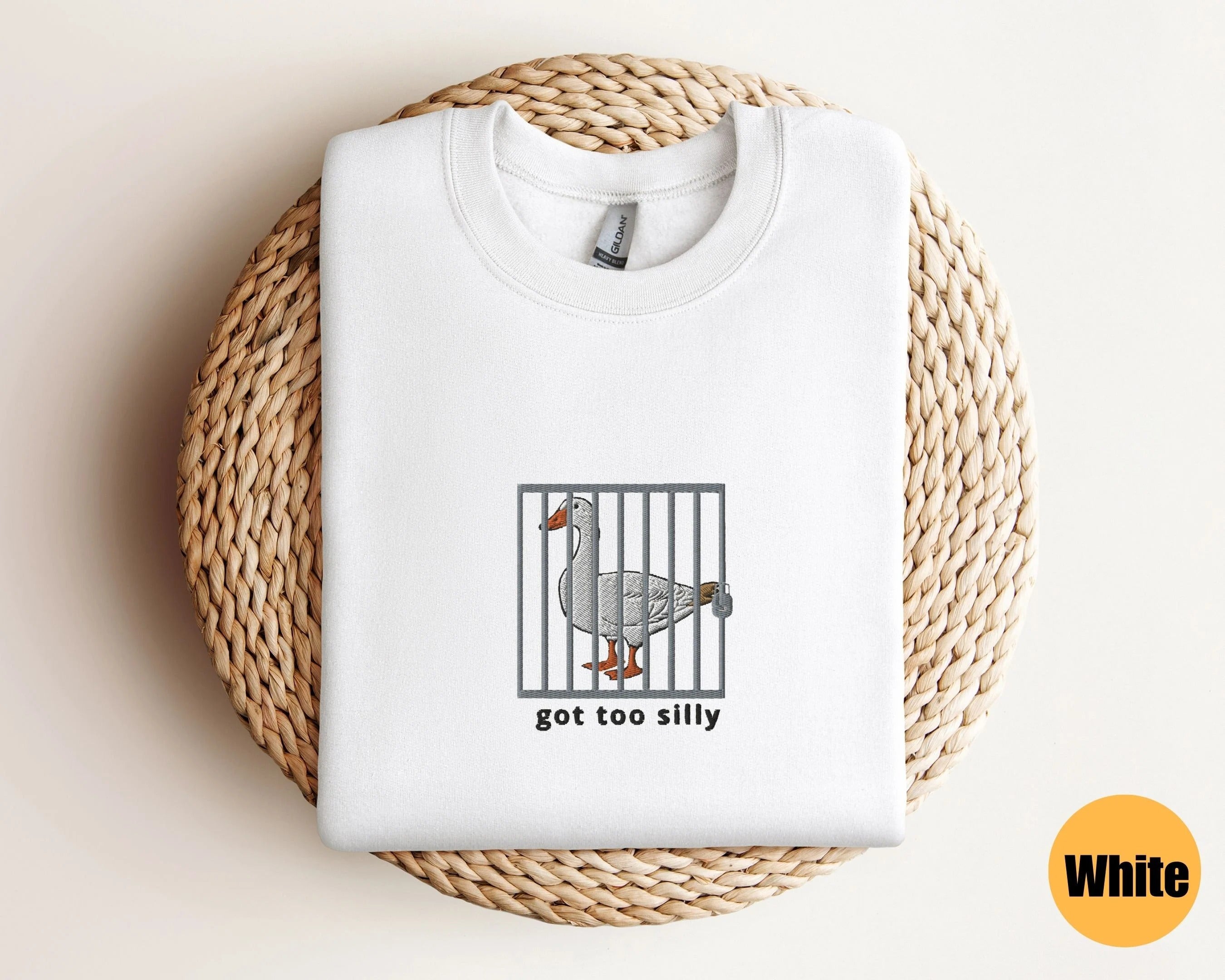 Funny Goose in Jail T-Shirt – Got Too Silly Animal Pun Tee Shirt – Cute Gift for Goose Lovers, Gamers, or Meme Fans