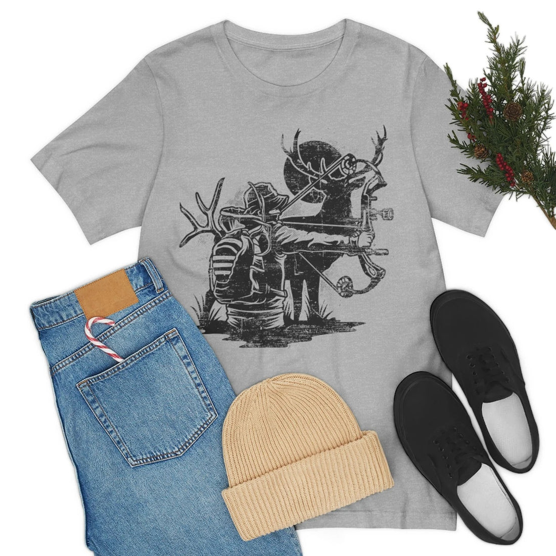 Bowhunting Deer Hunting T-Shirt for Men - Bowhunter with Antlers Graphic Tee - Rustic Gift for Archers, Dad Hunters & Outdoorsmen