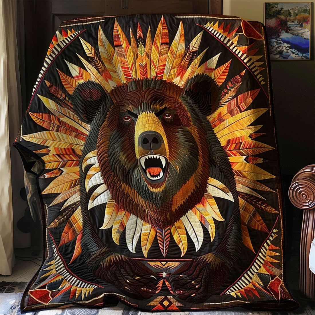 Bear Native American Warm Embrace Quilt Blanket