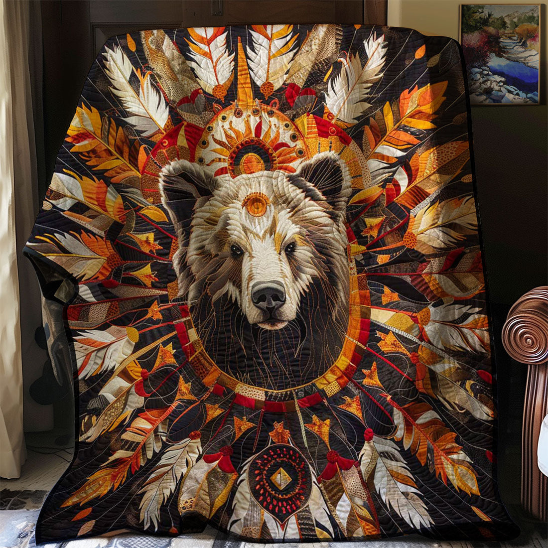Bear Native American Wildwood Rest Quilt Blanket