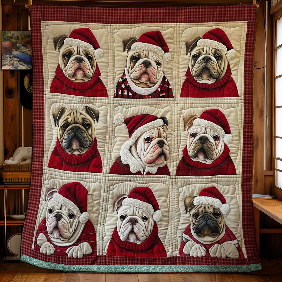 Christmas French Bulldogs Quilt Blanket