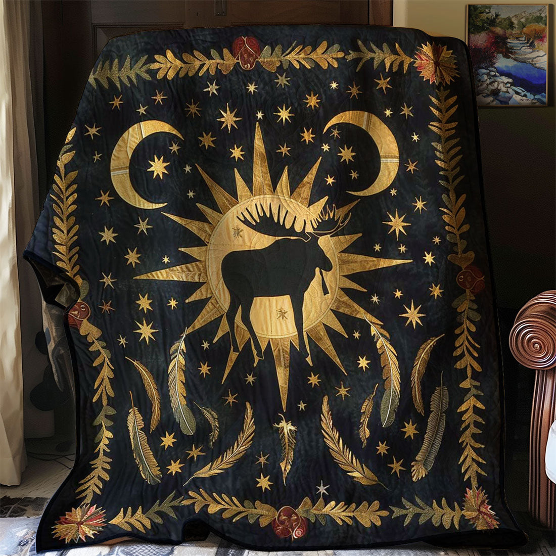 Moose Native American Quiet Moments Quilt Blanket
