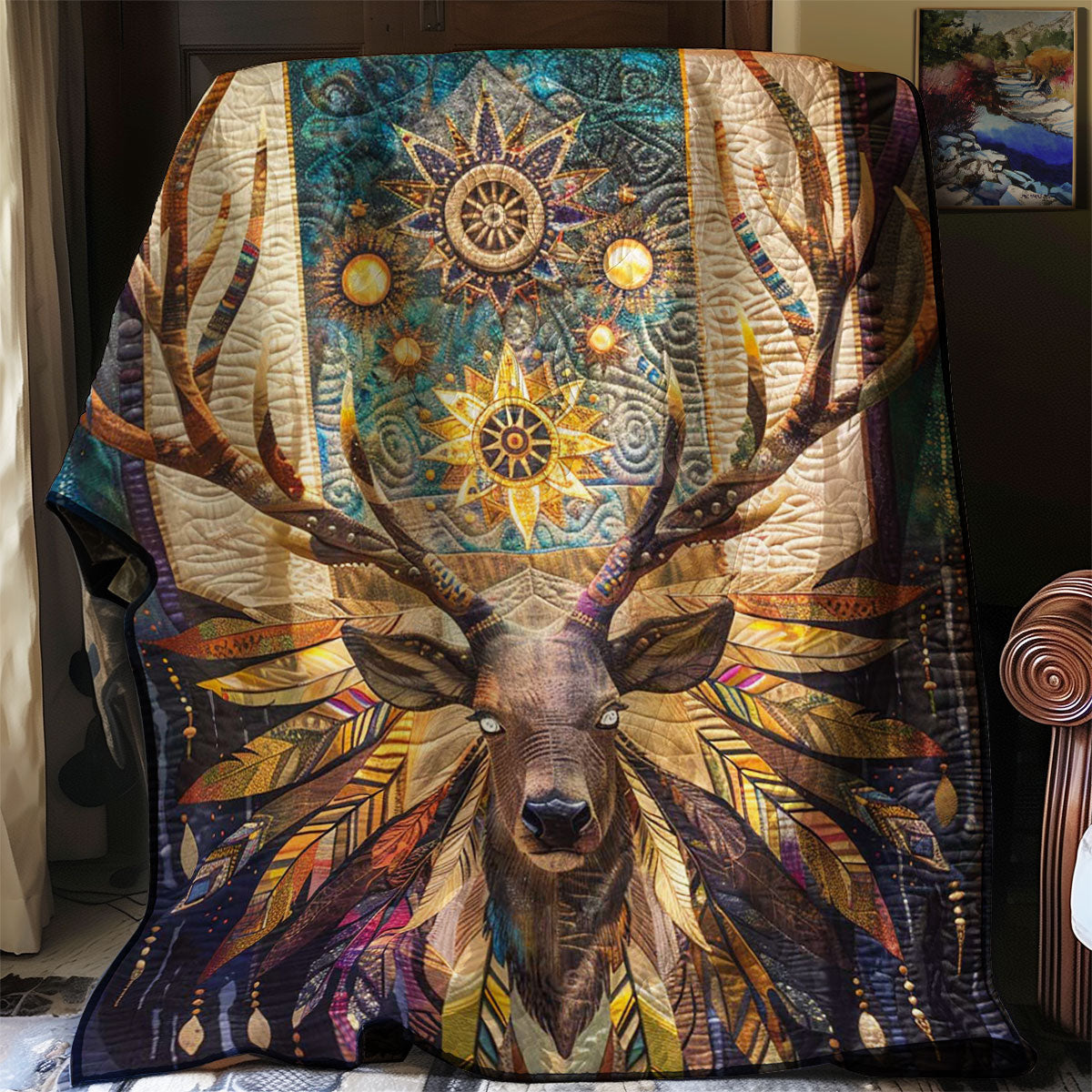 Moose Native American Cozy Haven Quilt Blanket