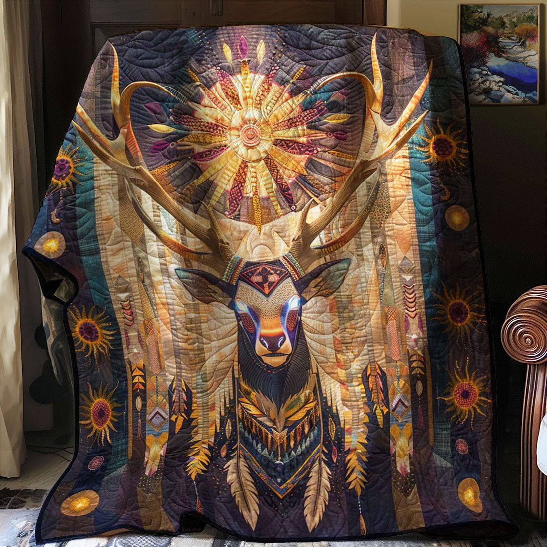 Moose Native American Nature Escape Quilt Blanket