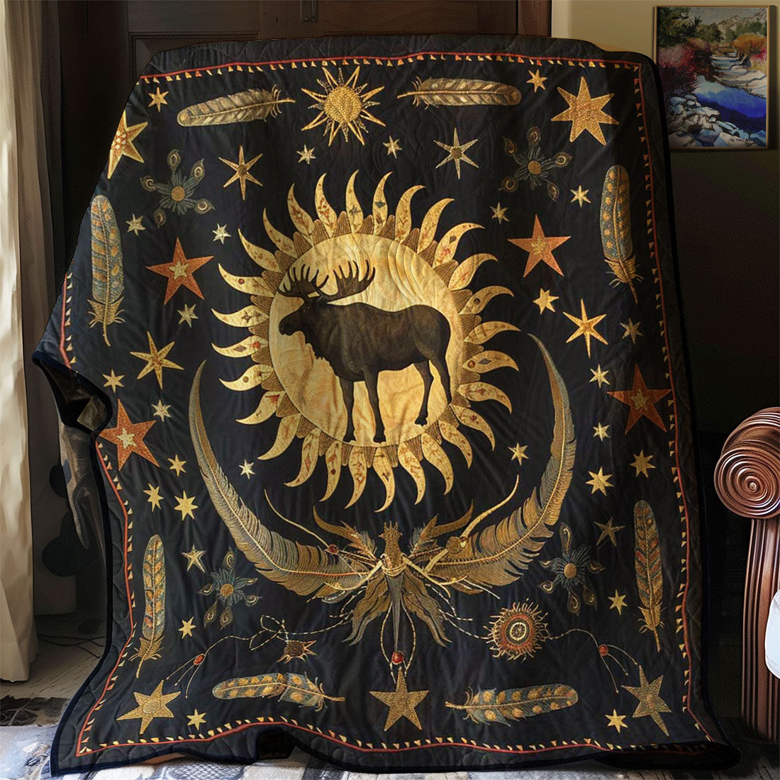 Moose Native American Peaceful Retreat Quilt Blanket