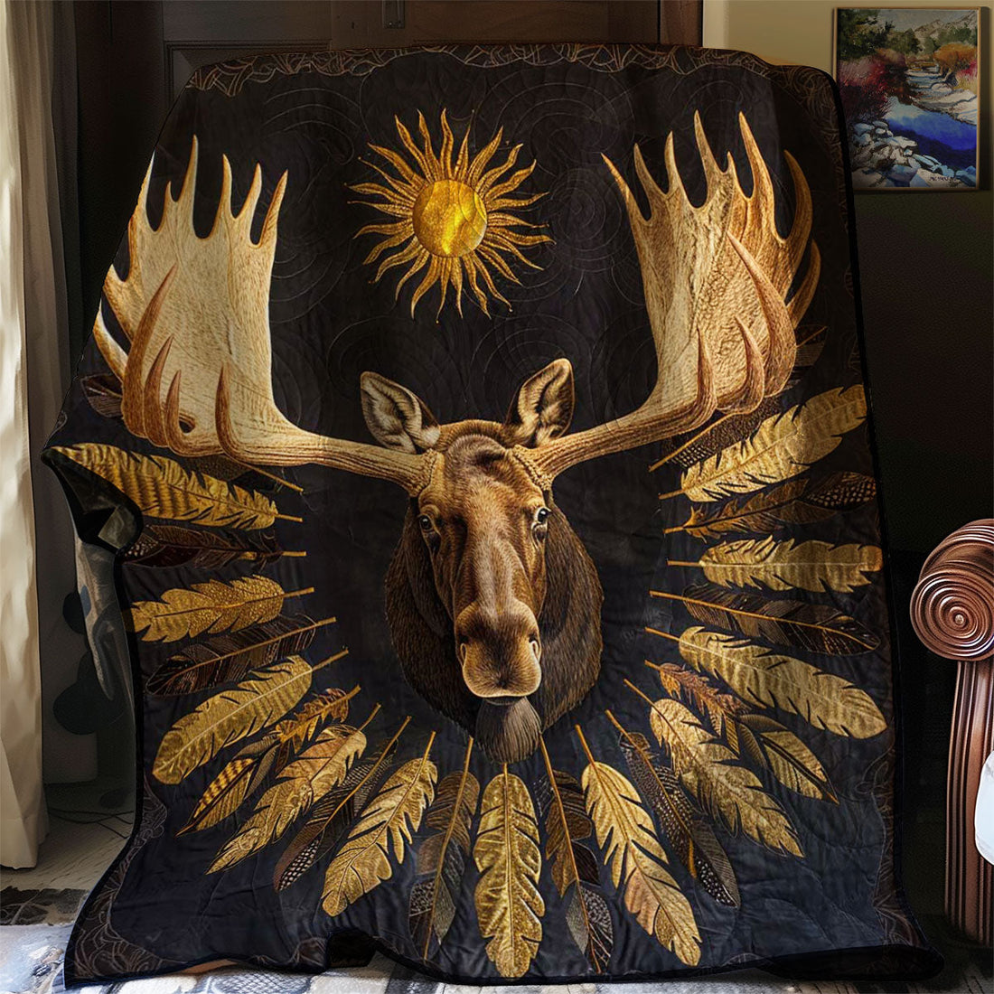 Moose Native American Everyday Comfort Quilt Blanket