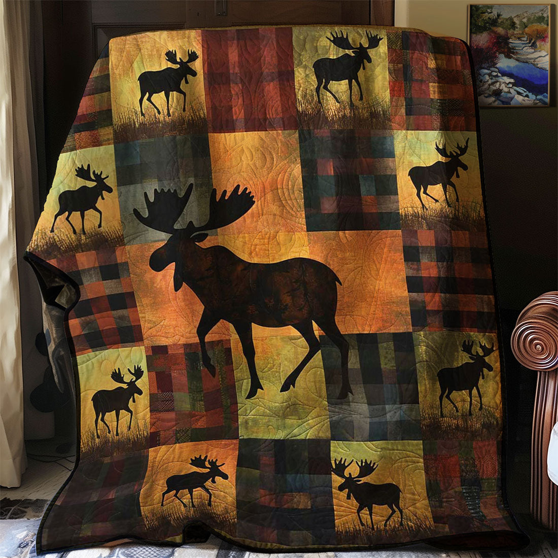 Moose Silhouettes Rustic Comfort Quilt Blanket