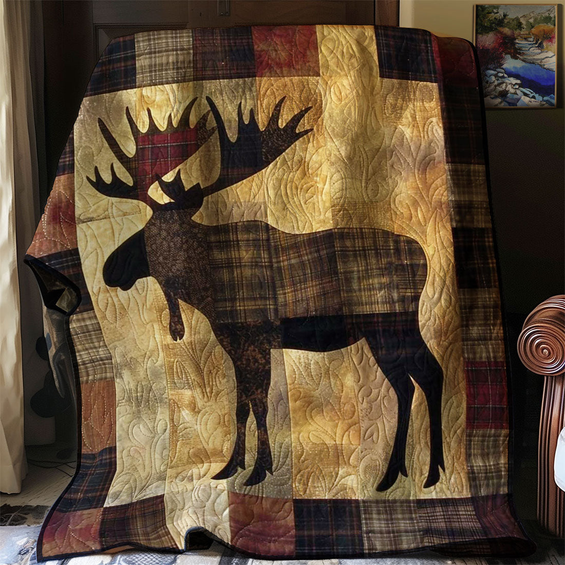 Moose Silhouettes Cozy Haven Quilt Blanket