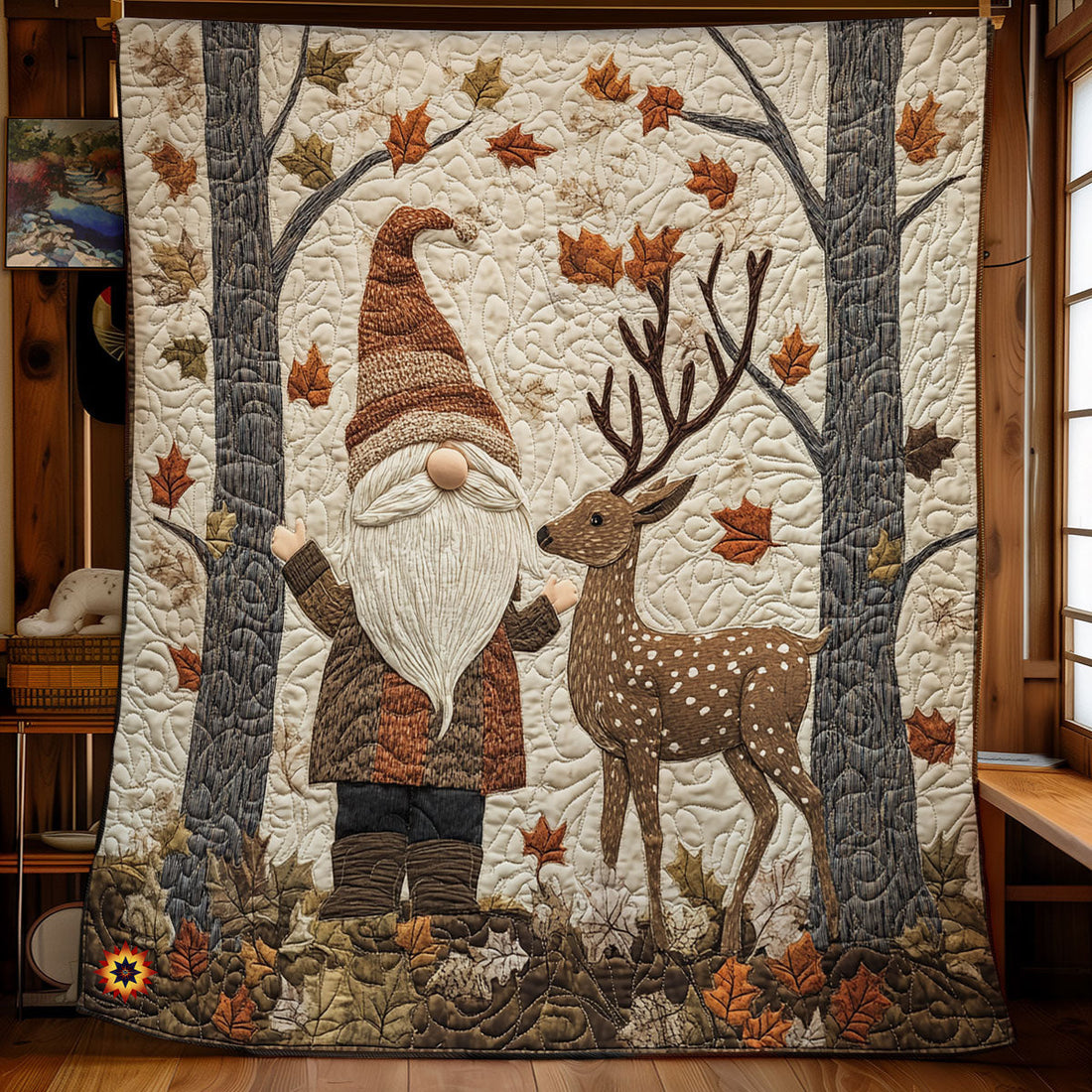 Gnome And Deer Autumn Vibes Quilt Blanket