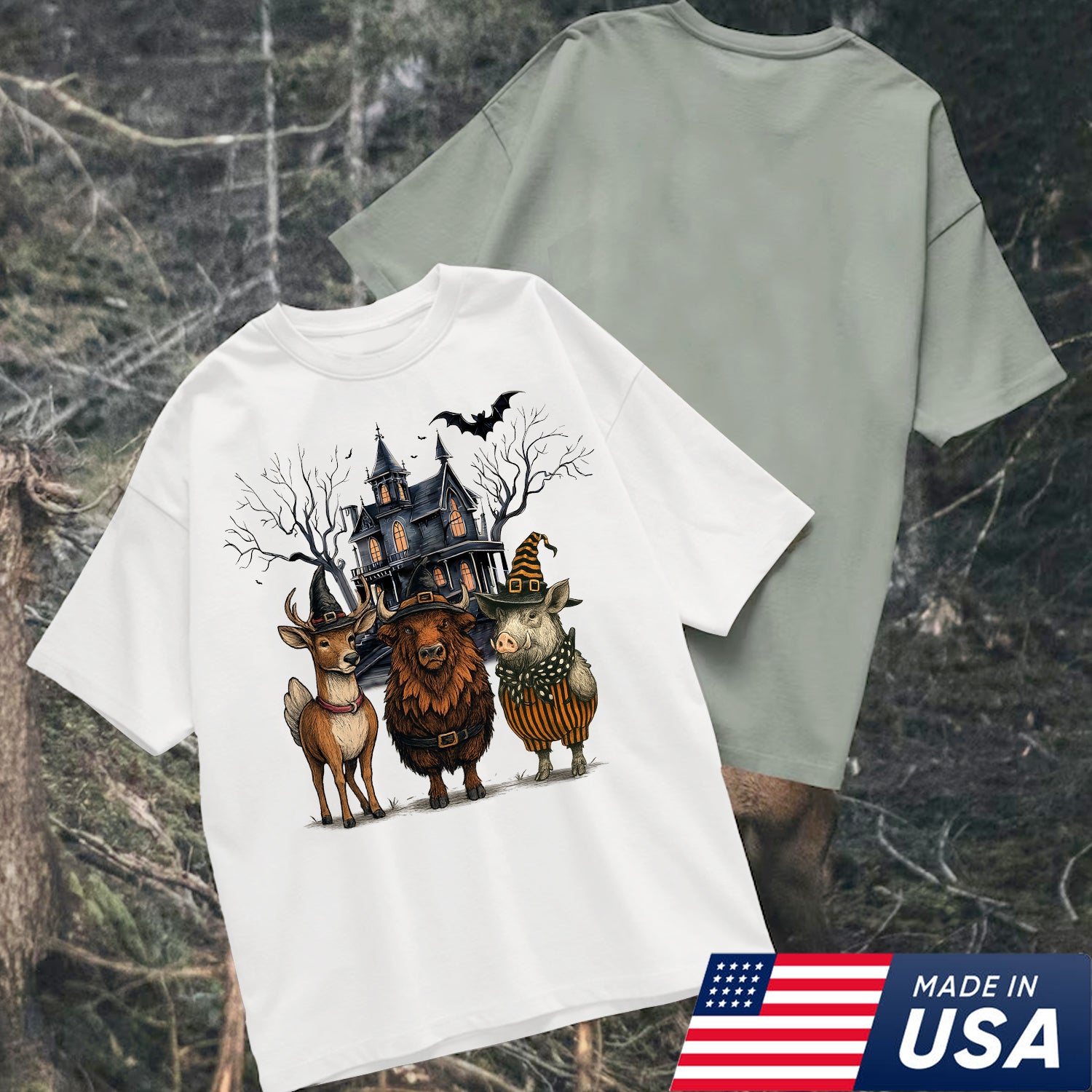 Funny Halloween Farm Animal T-Shirt - Halloween Deer, Cow, Pig Graphic Tee