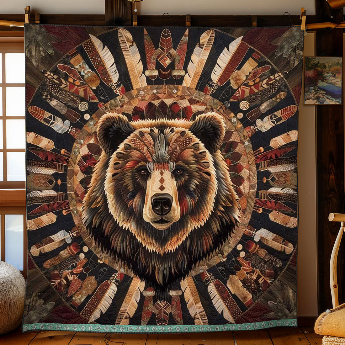 Bear Native American Peaceful Trails Quilt Blanket