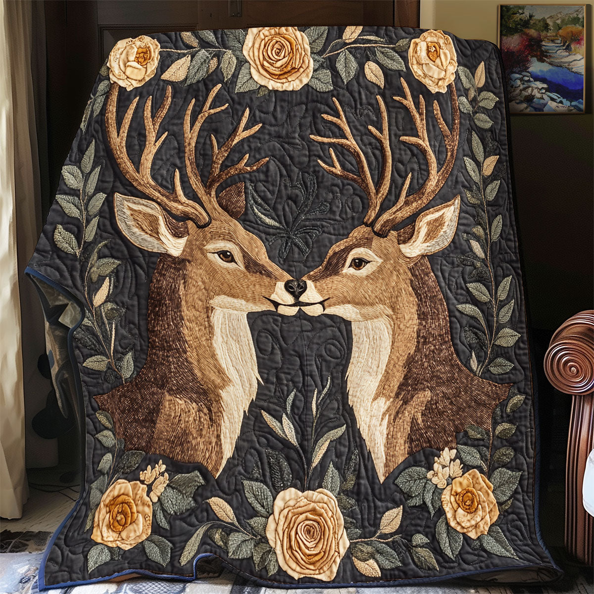 Reindeer Wild Touch Rustic Comfort Quilt Blanket