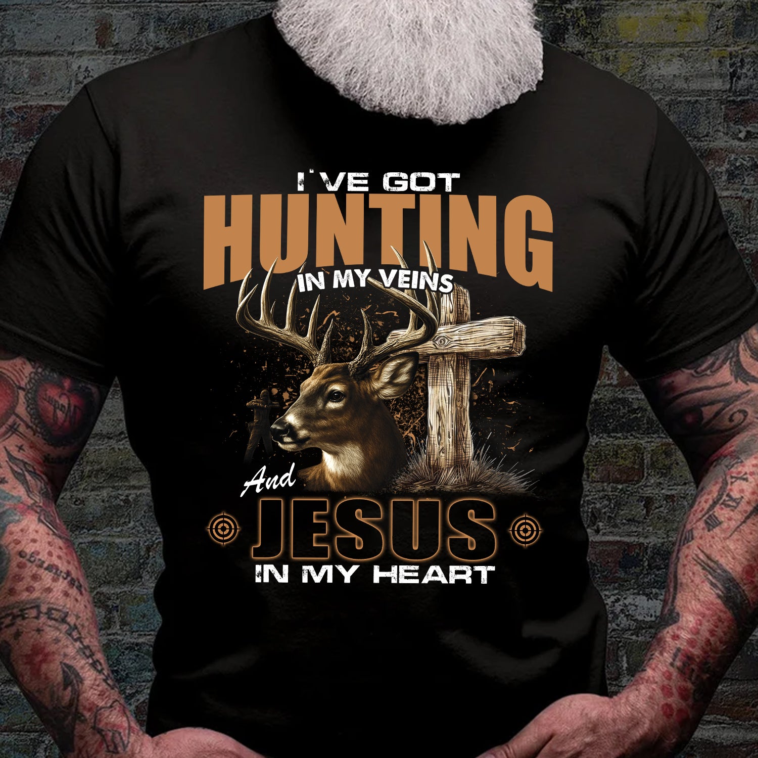 I've Got Hunting In My Veins And Jesus In My Heart T-Shirt - Deer and Cross Graphic Shirt for Hunters