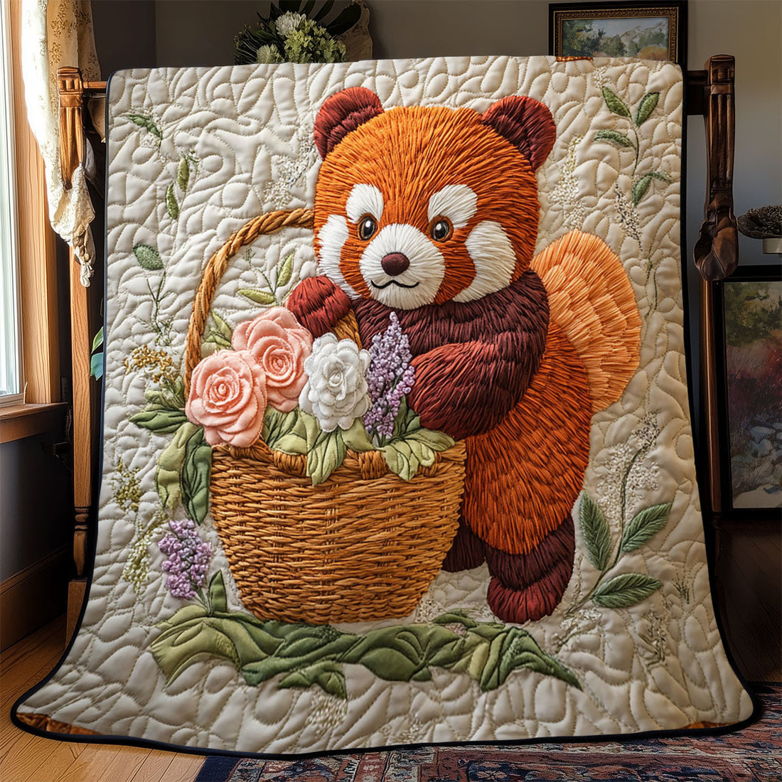 Flower Red Panda Rustic Charm Quilt Blanket