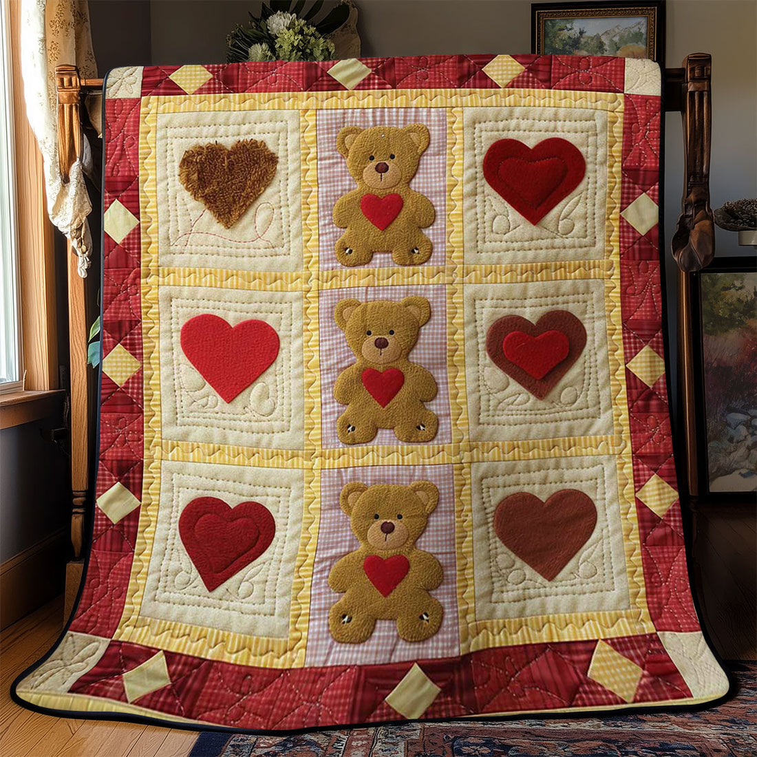 Teddy Bear Rustic Charm Quilt Blanket