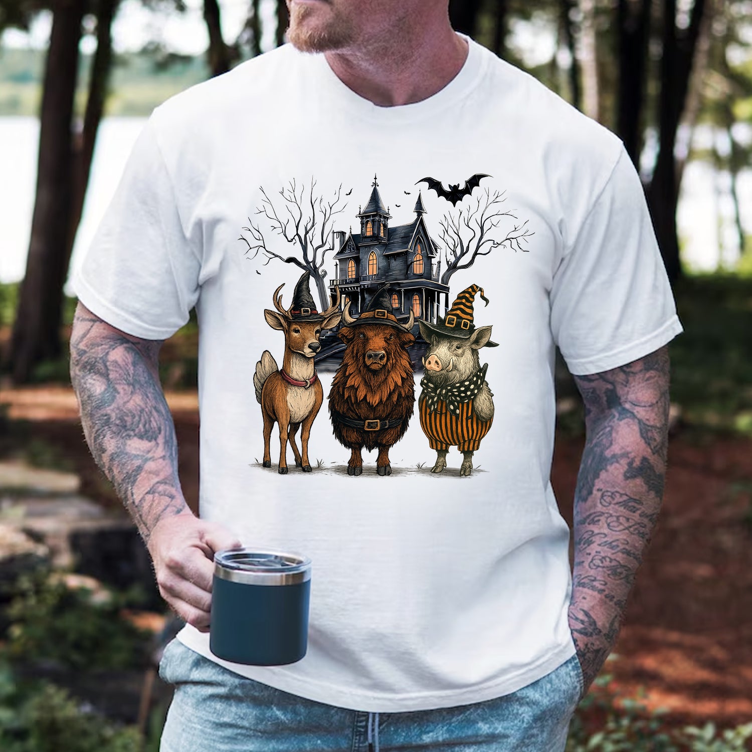 Funny Halloween Farm Animal T-Shirt - Halloween Deer, Cow, Pig Graphic Tee