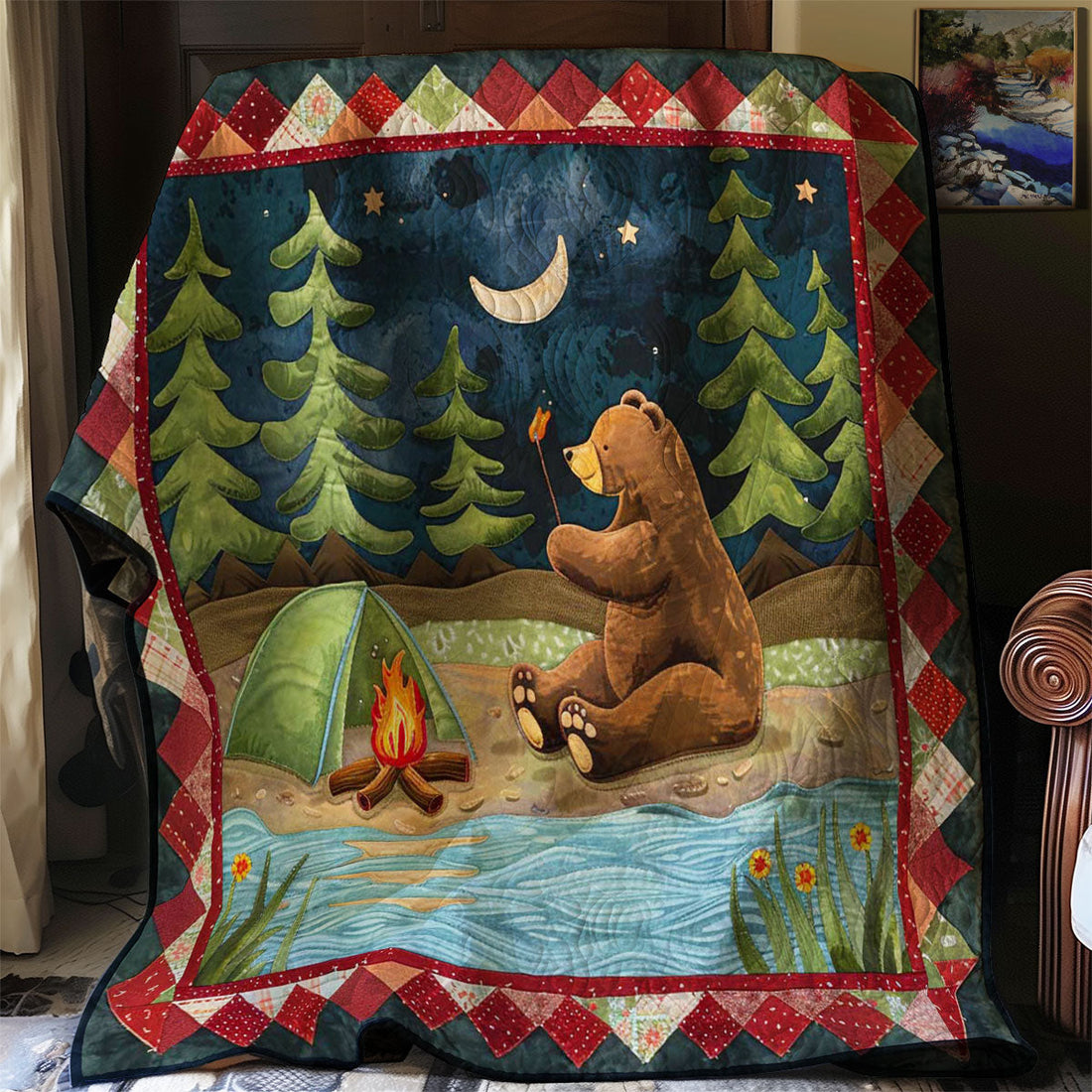 Camping Bear Quiet Moments Quilt Blanket