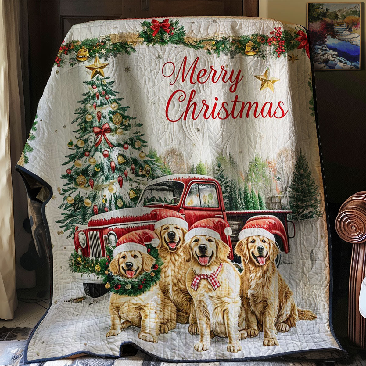 Christmas Dog Silent Night Quilt Blanket