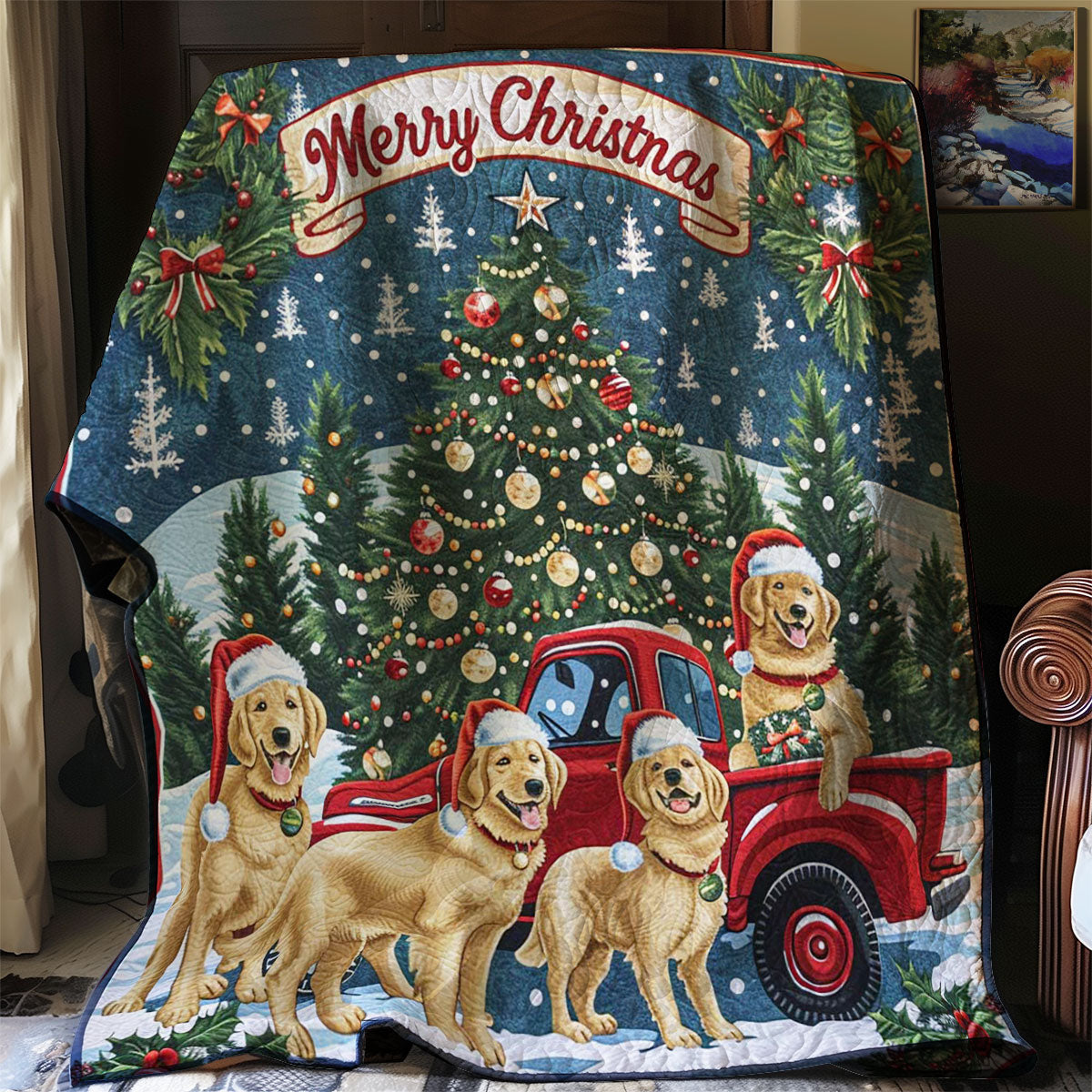 Christmas Dog Frosty Morning Quilt Blanket