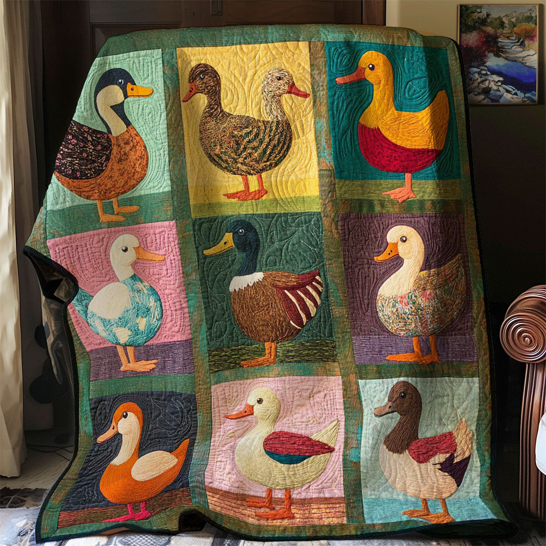 Ducks Rustic Charm Quilt Blanket
