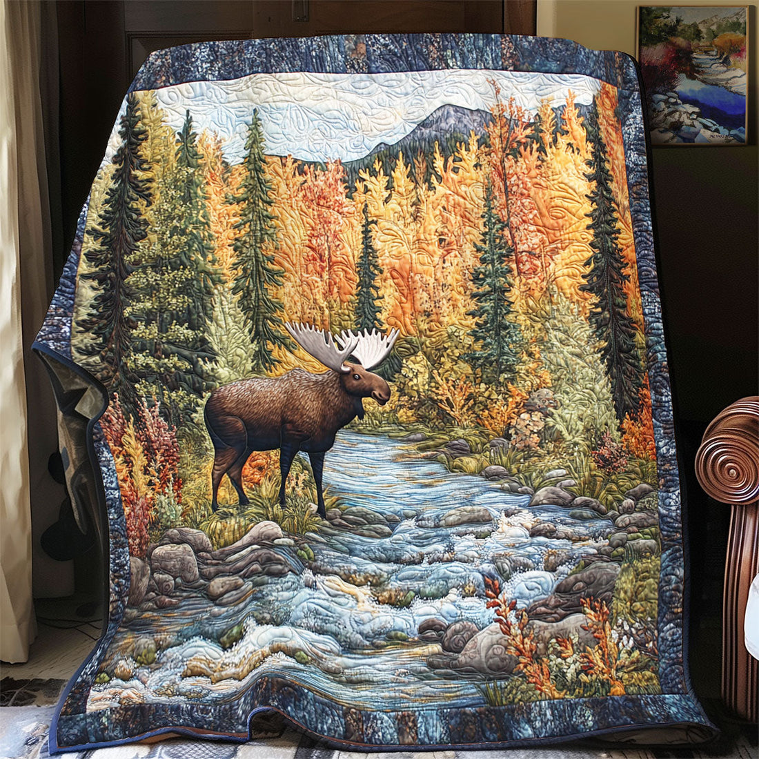 Moose Natural Quilt Blanket
