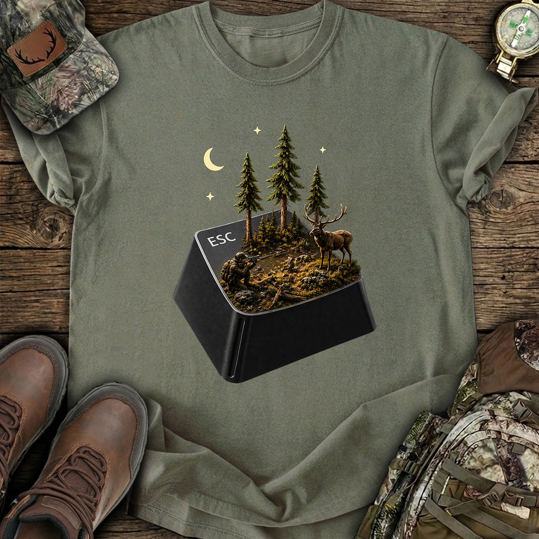ESC Key Hunting Scene Hunter T-Shirt