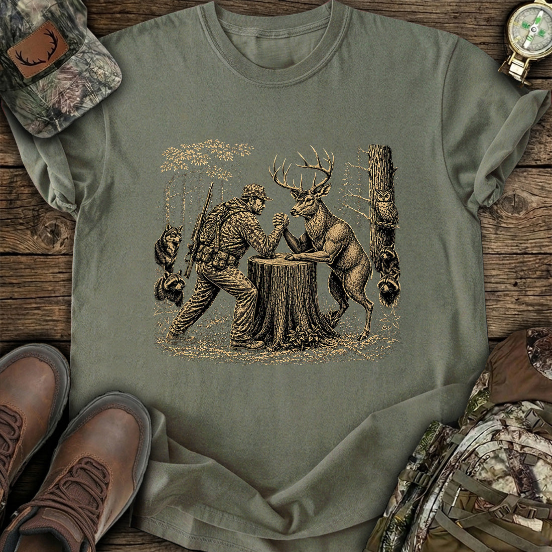 Deer Hunter Arm Wrestling T-Shirt