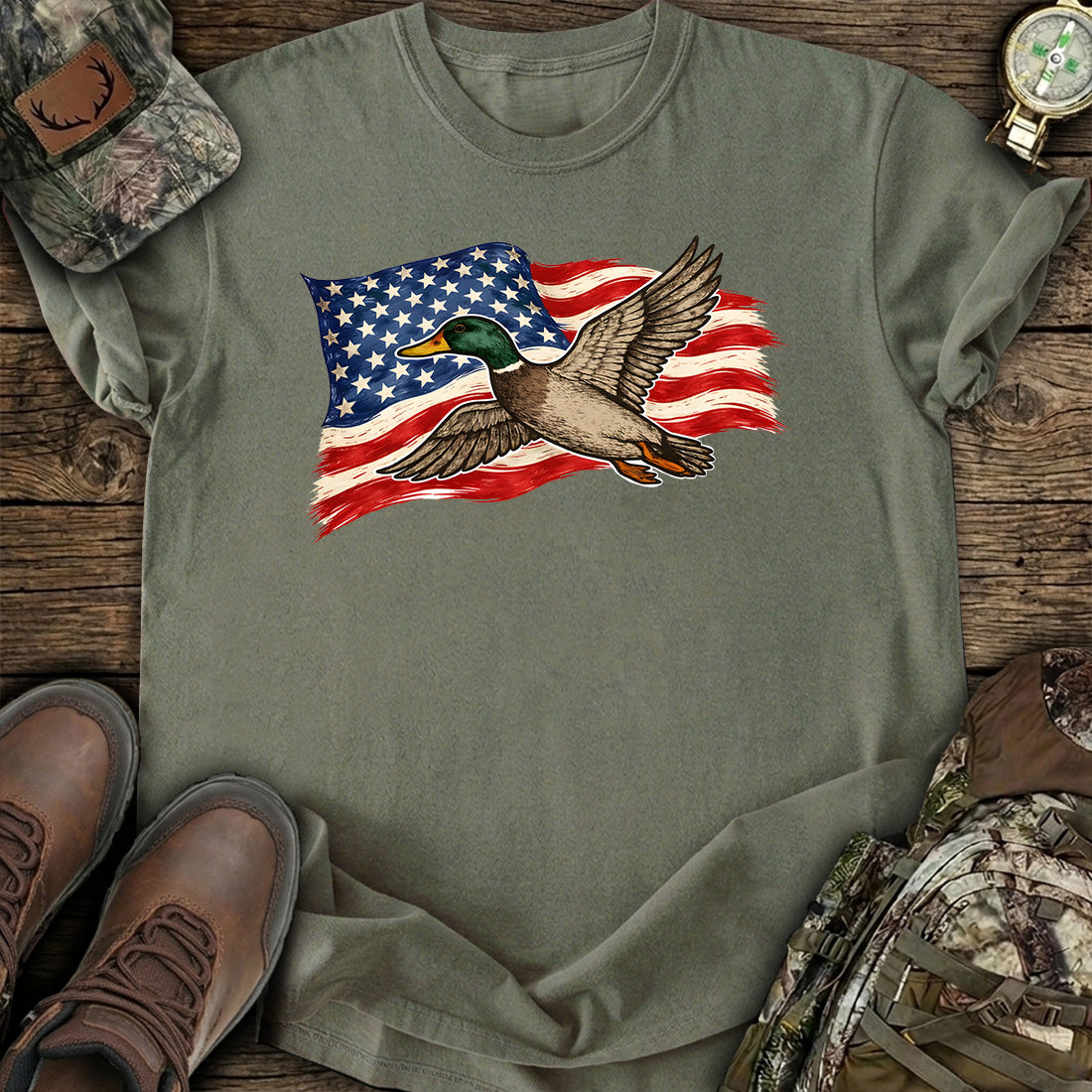 American Flag Duck Hunting T-Shirt