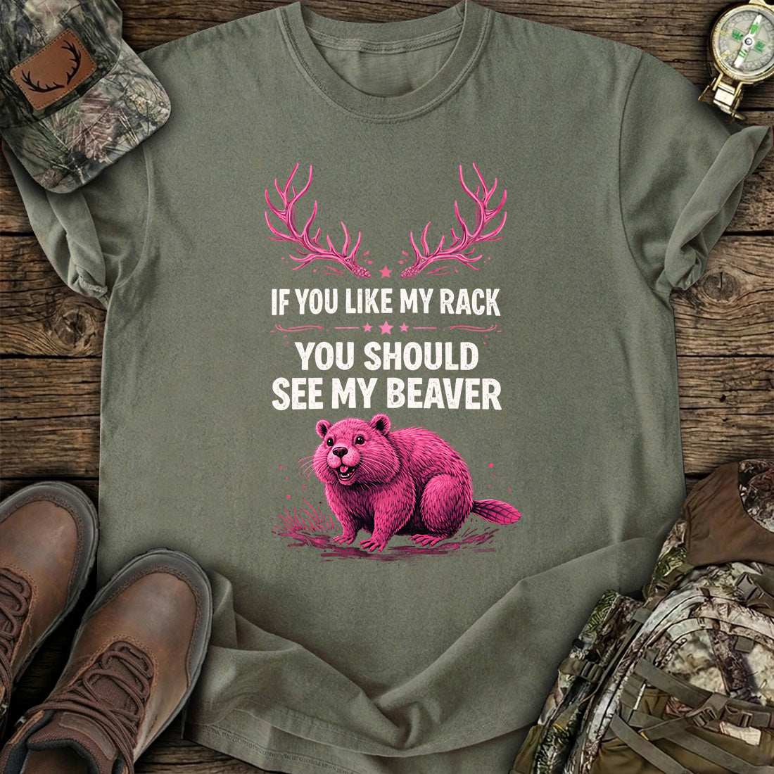 Funny Beaver Hunting Rack T-Shirt