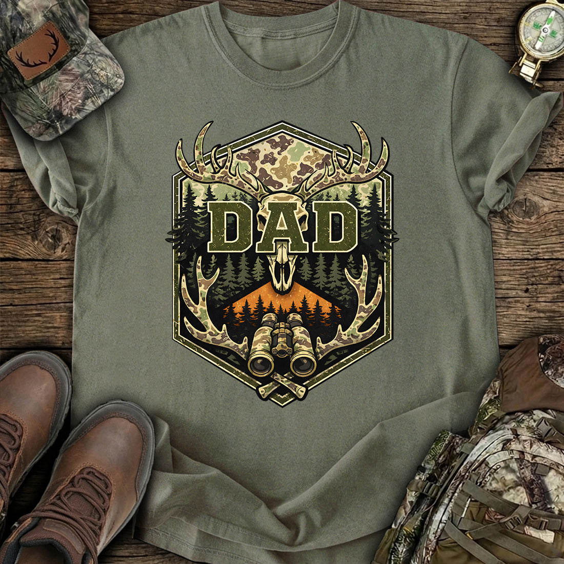 Camo Hunting Dad Deer Skull T-Shirt