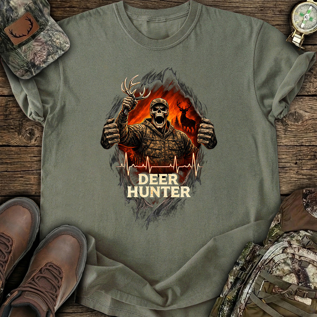 Deer Hunter Skull Graphic T-Shirt