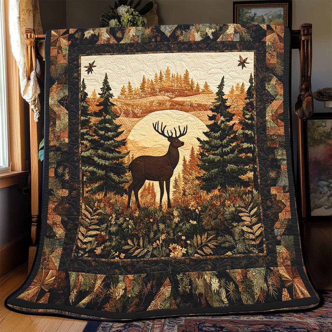 Mystic Deer Woodland Retreat Quilt Blanket