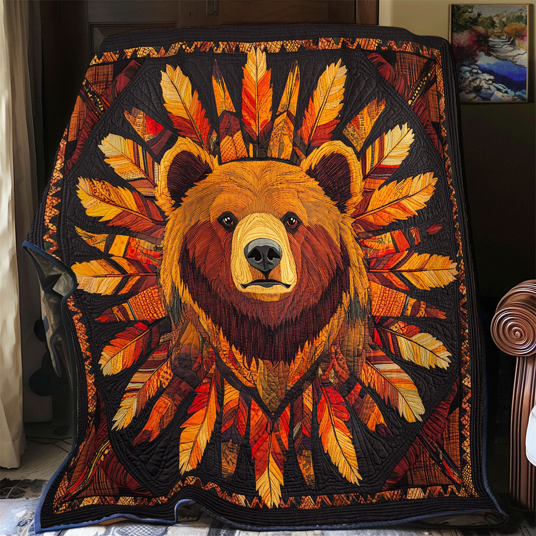 Native American Bear Rustic Charm Quilt Blanket
