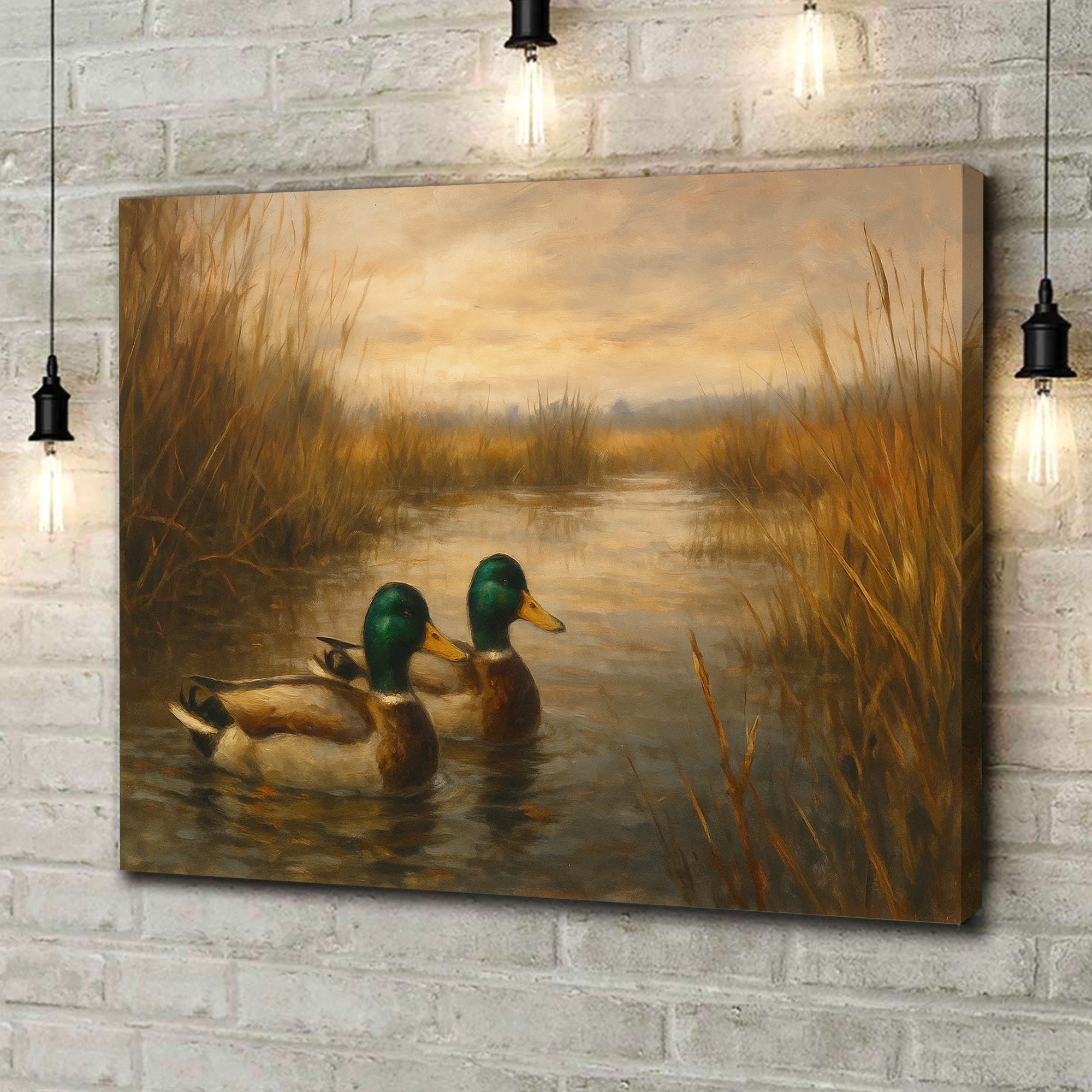 Mallard Duck Wall Art Canvas – Hunting Lodge & Cabin Decor - Rustic Waterfowl Painting
