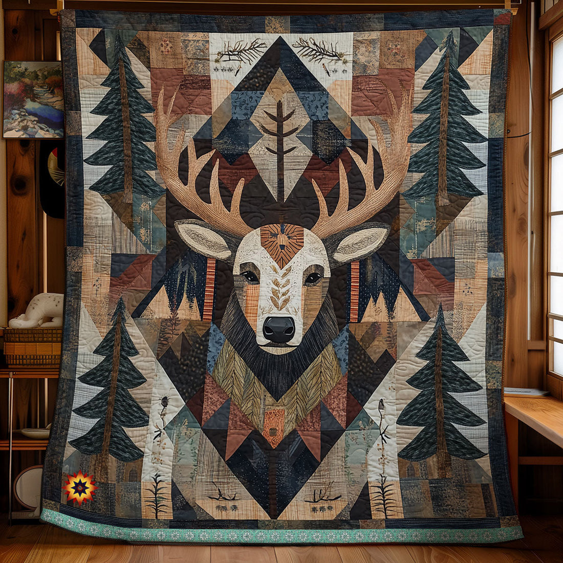 Rustic Reindeer Quilt Blanket