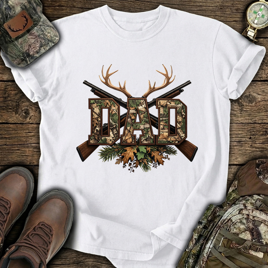Camo Hunting Dad Deer Rifle T-Shirt