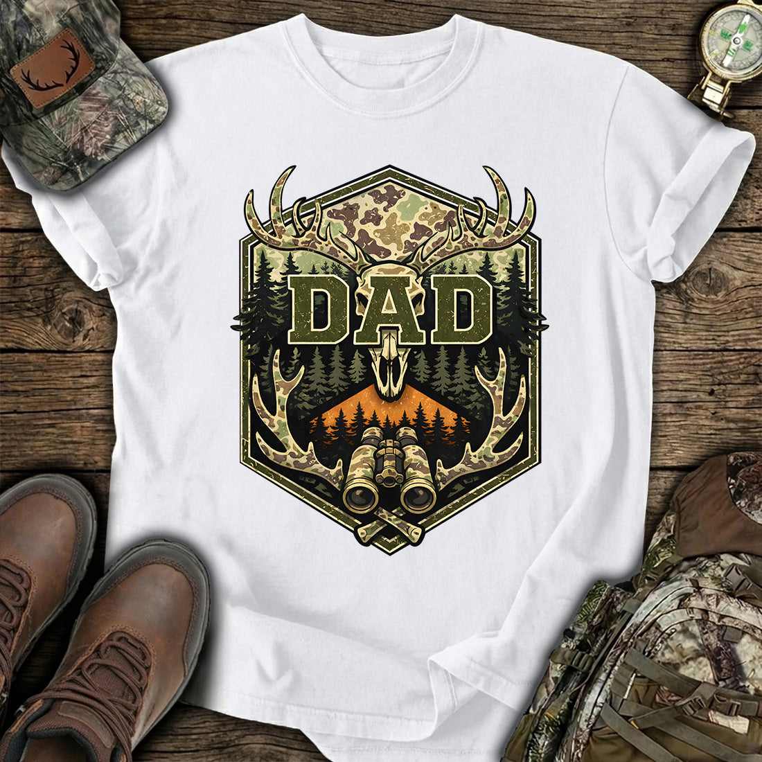 Camo Hunting Dad Deer Skull T-Shirt